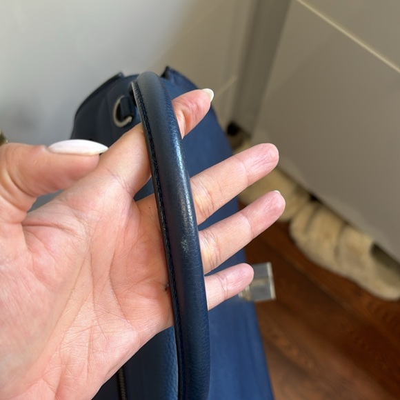 CELINE navy blue leather & suede TRAPEZE MEDIUM Bag - Picture 8 of 13